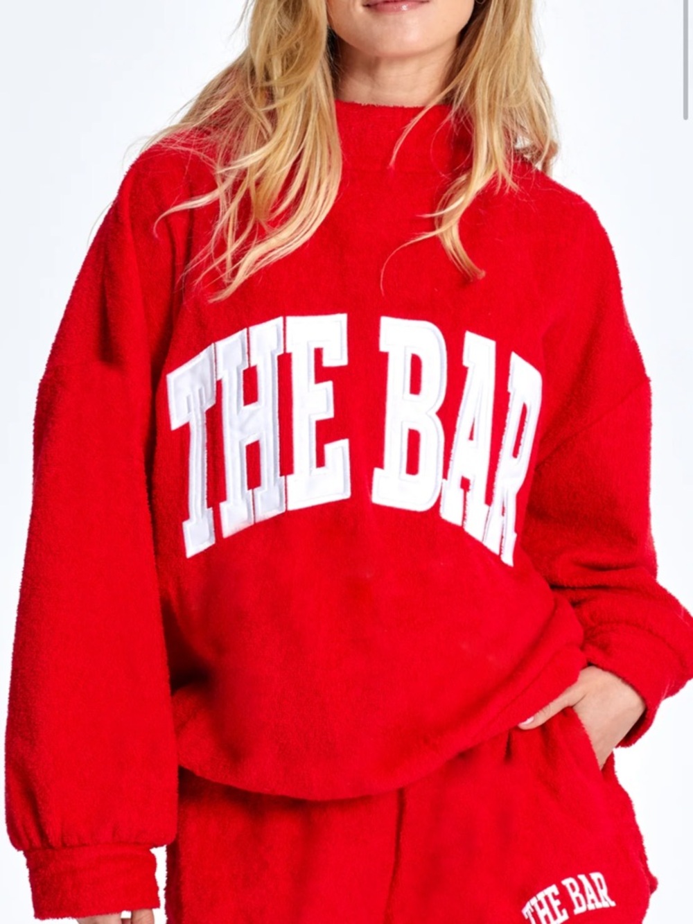 The Bar Terry Red & White Logo Fleece Pullover Sweatshirt